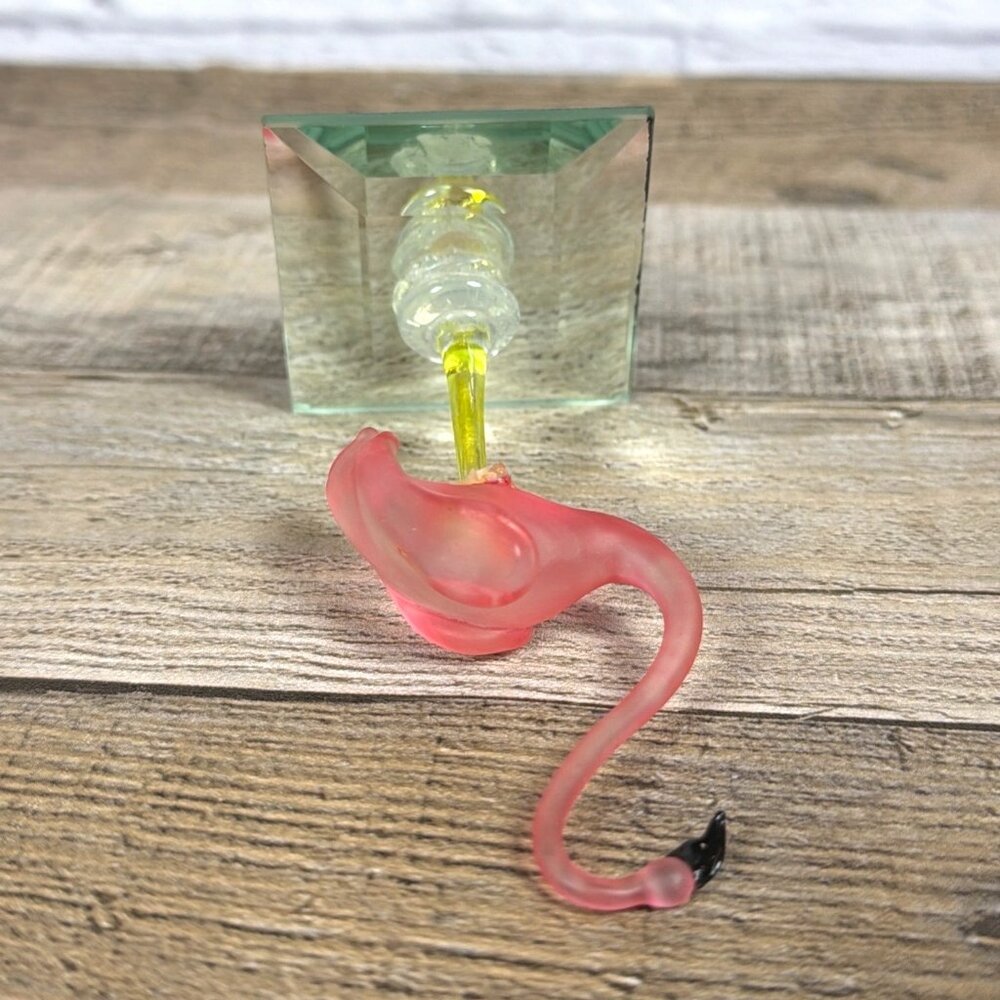 Vintage Pink Flamingo Hand Blown Frosted Art Glass Mirror Base Repair or Parts - Picture 6 of 12